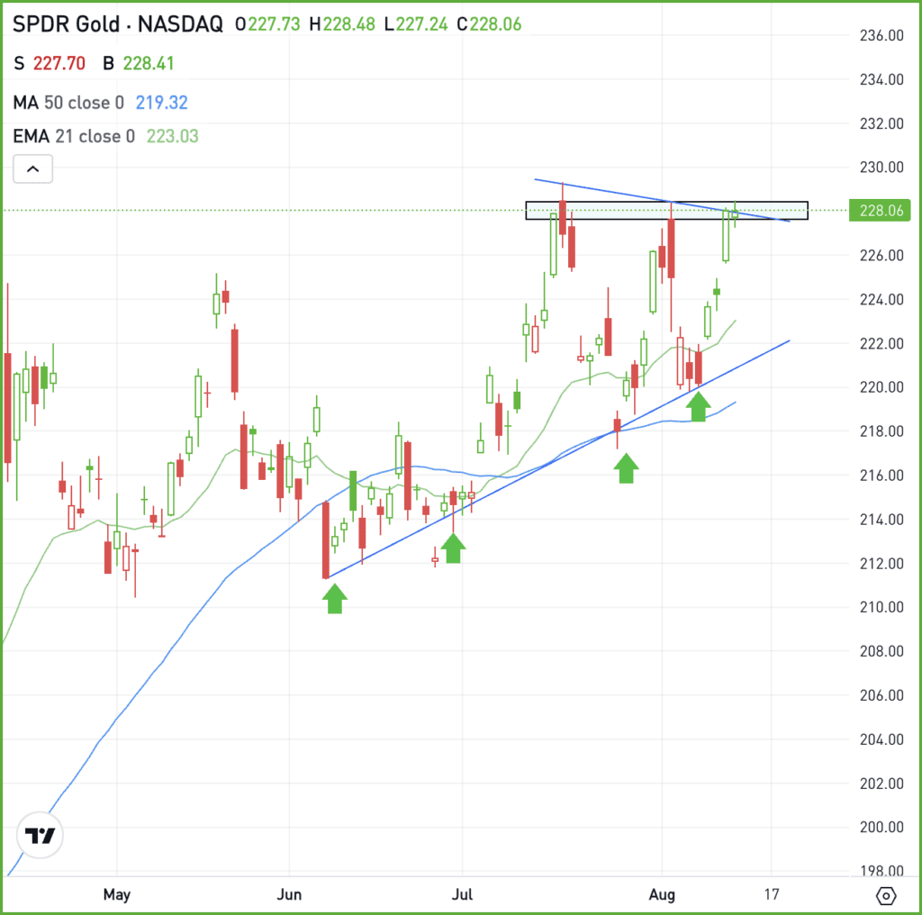 Daily chart of the GLD ETF, for the Daily Breakdown